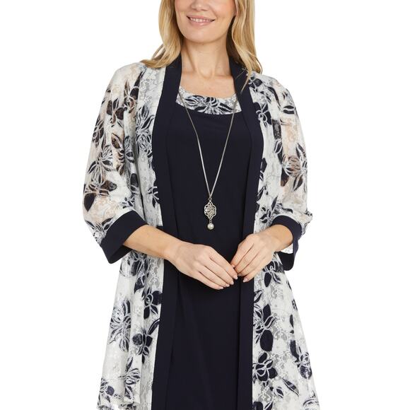 R & M Richards Petite 2-Pc. Printed Jacket & Necklace Dress Set NWT - Picture 1 of 6